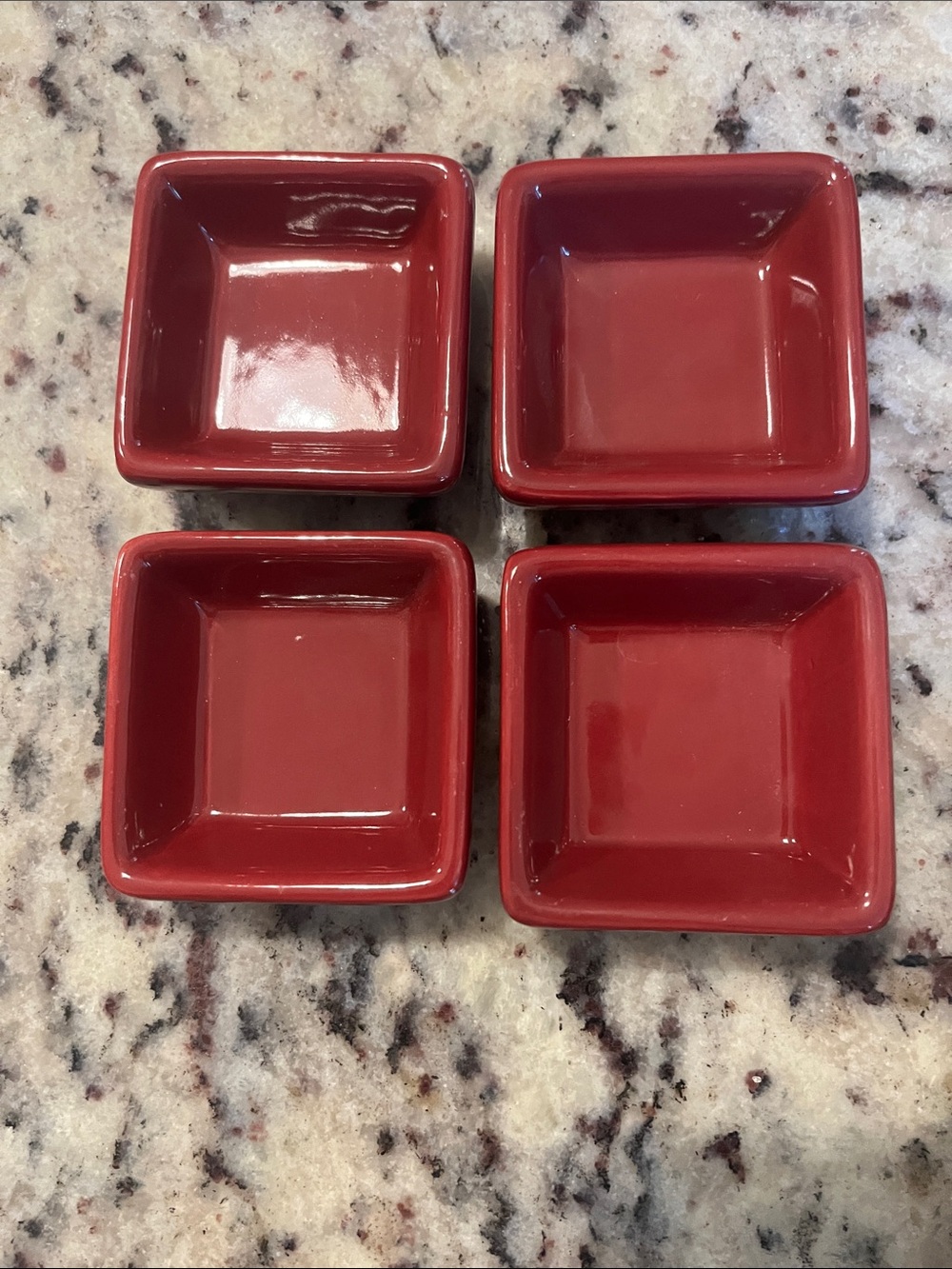 Set of 4 Deep Red Square Ceramic Dishes.   The pampered chef, simple additions.